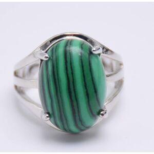 NEW Women's Ring Silver Plated Synthetic Green BIG Bold Malachite Ring Size 9